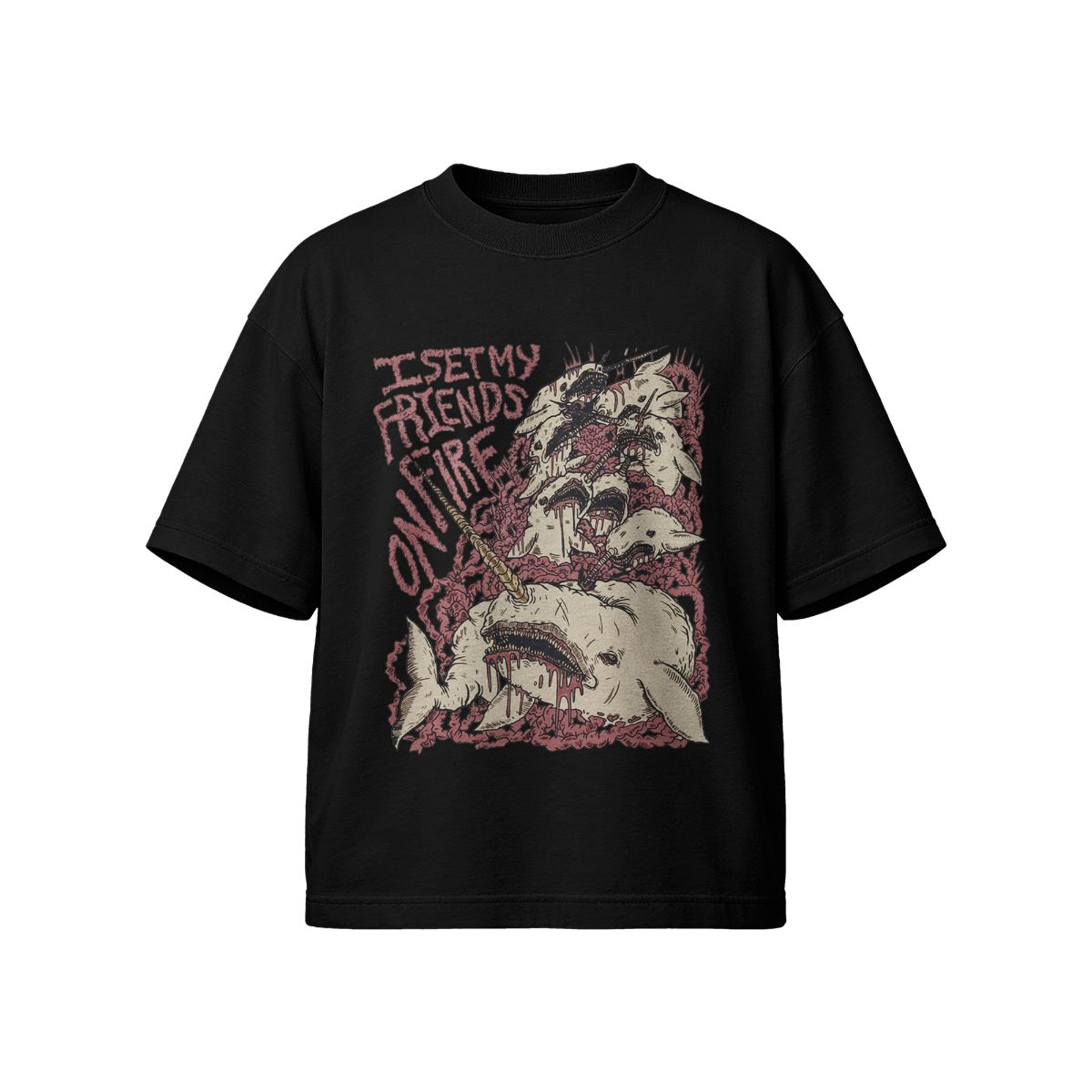 Creepy Monster Whale Graphic T-Shirt – Horror Punk Vintage Style Streetwear Tee