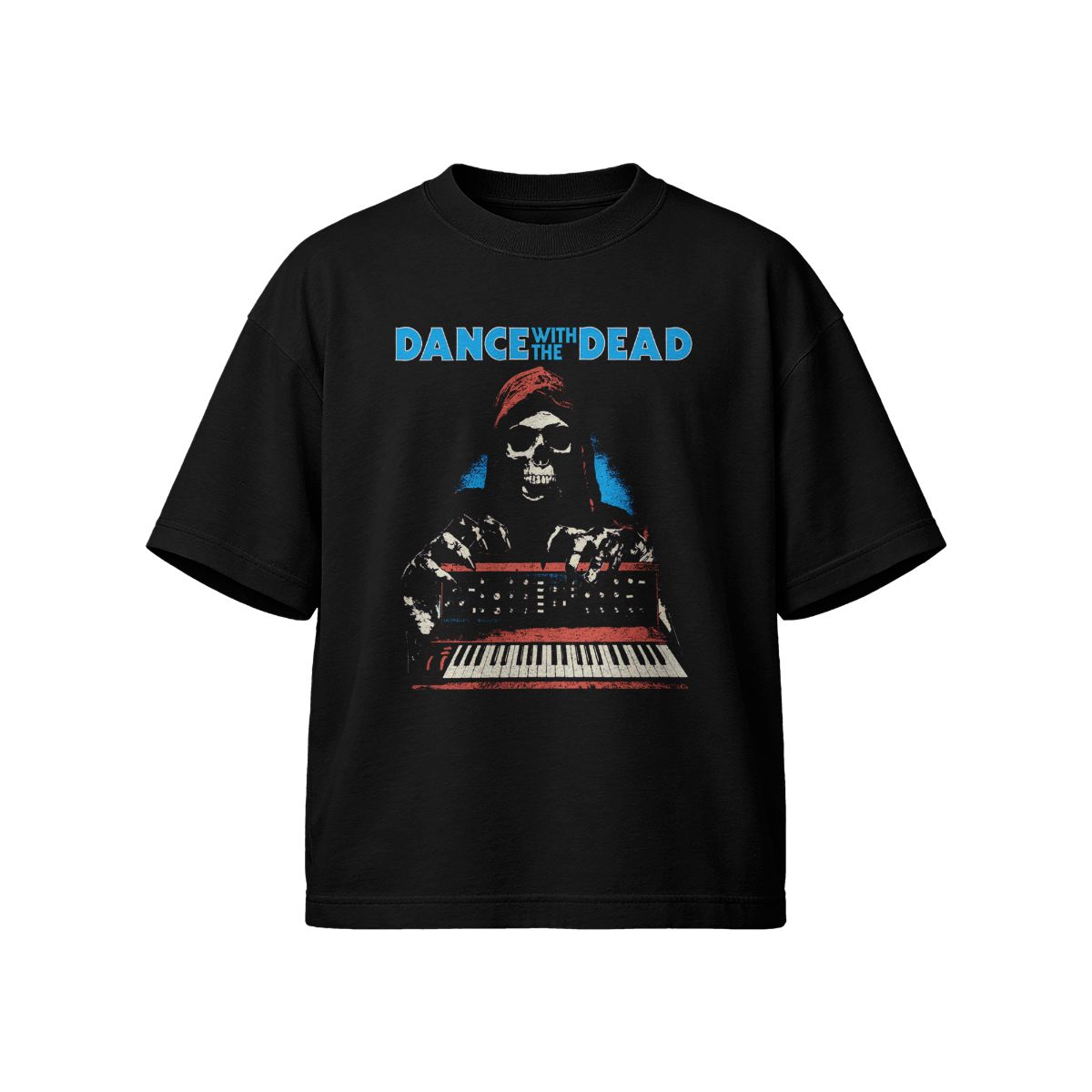 Dance With The Dead Skeleton Synthwave T-Shirt – Retro Horror DJ Graphic Tee