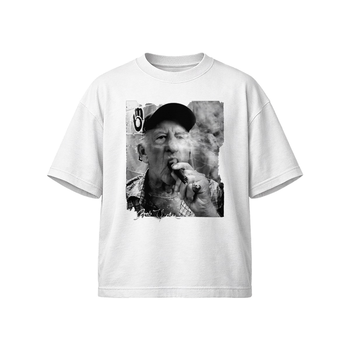 BOB UECKER Vintage Smoker Portrait T-Shirt – Retro Black & White Old Man Graphic Tee