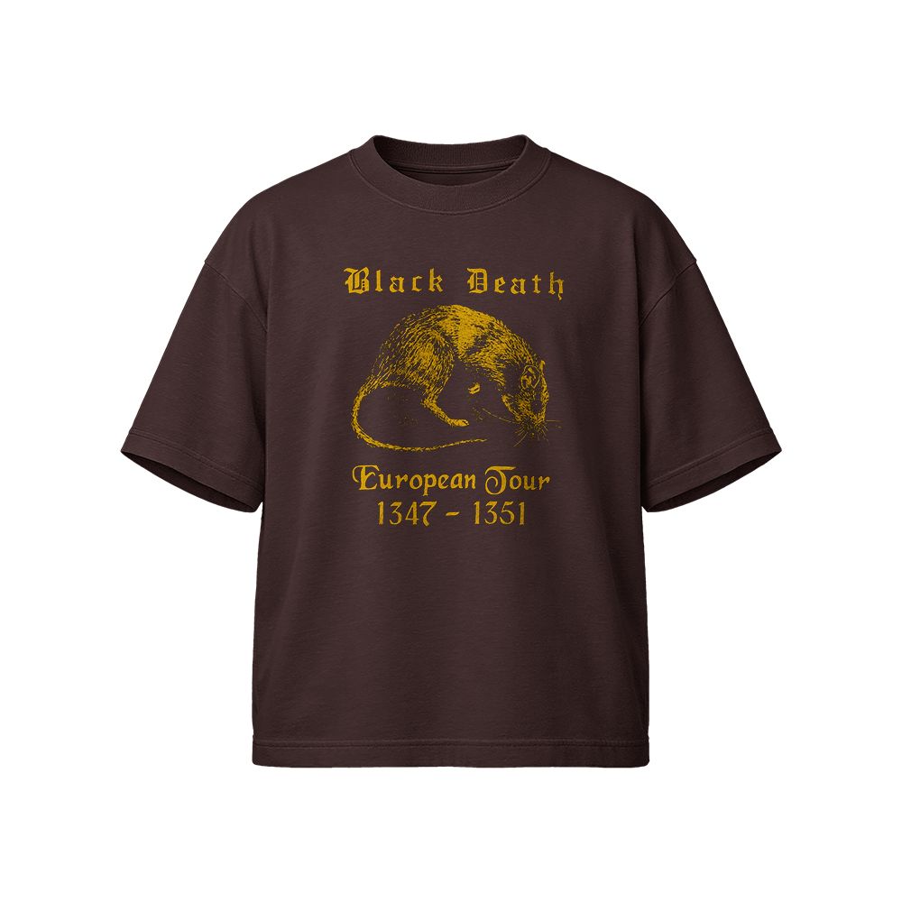 Black Death European Tour 1347–1351 Vintage Graphic T-Shirt – Funny Dark Humor Plague Rat Tee, Gothic Streetwear Cotton Shirt
