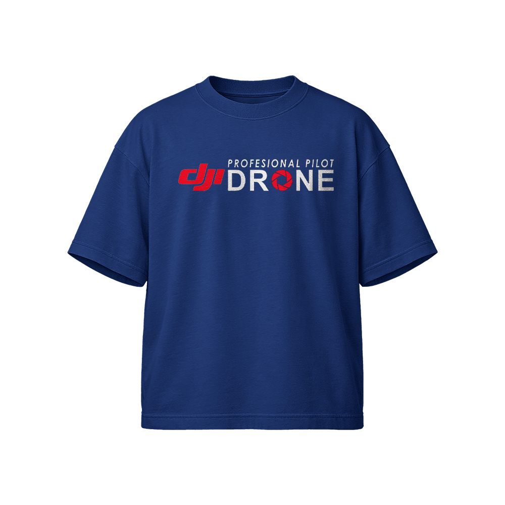 Professional Drone Pilot DJI Logo Graphic T-Shirt | Retro UAS Quadcopter Aviator Blue Tee