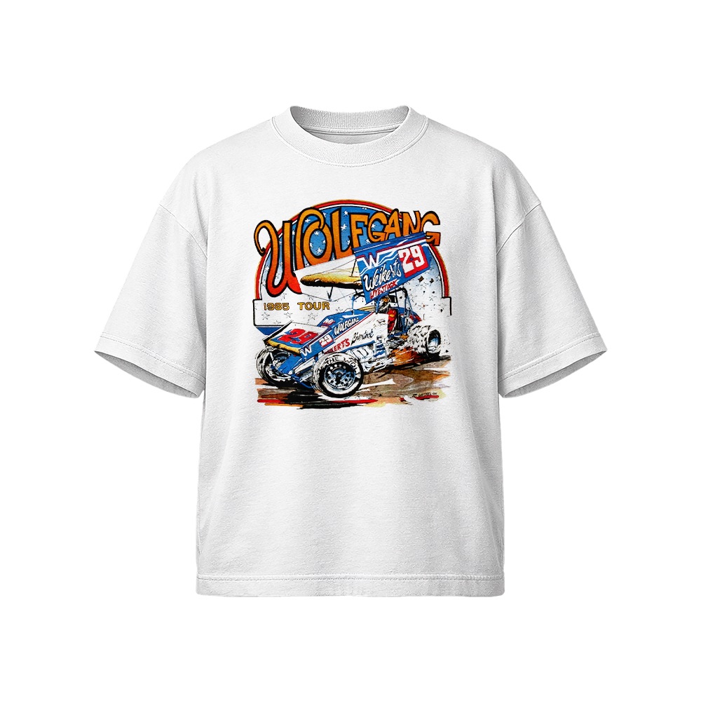 Vintage Doug Wolfgang 1985 Tour Sprint Car T-Shirt - Retro Racing Graphic Tee - Heavyweight Oversized Streetwear Shirt