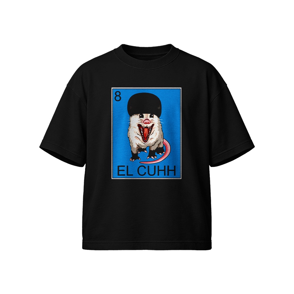 El Cuhh Opossum Loteria Graphic T-Shirt - Retro Mexican Card Oversized Tee