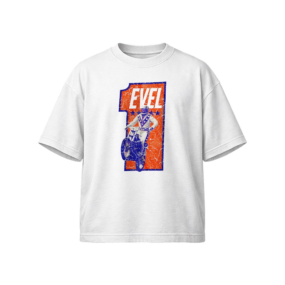 Evel Knievel Star Number 1 Graphic T-Shirt - Retro Daredevil Oversized Tee