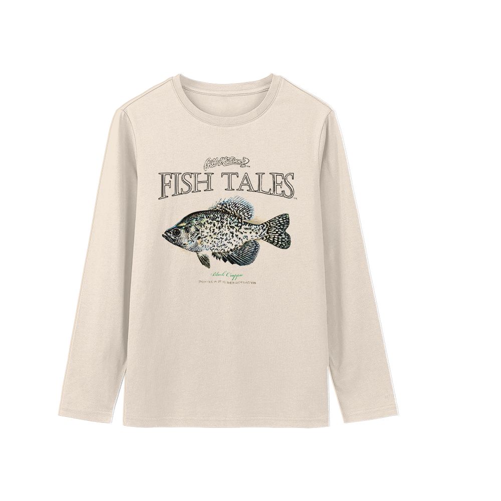 Fish Tales Black Crappie Graphic T-Shirt - Vintage Fishing Beige Oversized Tee