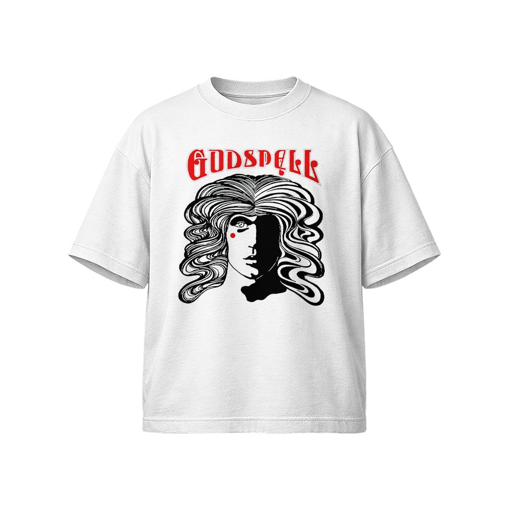 Godspell Musical Retro Graphic T-Shirt - Vintage 1970s Broadway Theatre White Oversized Tee