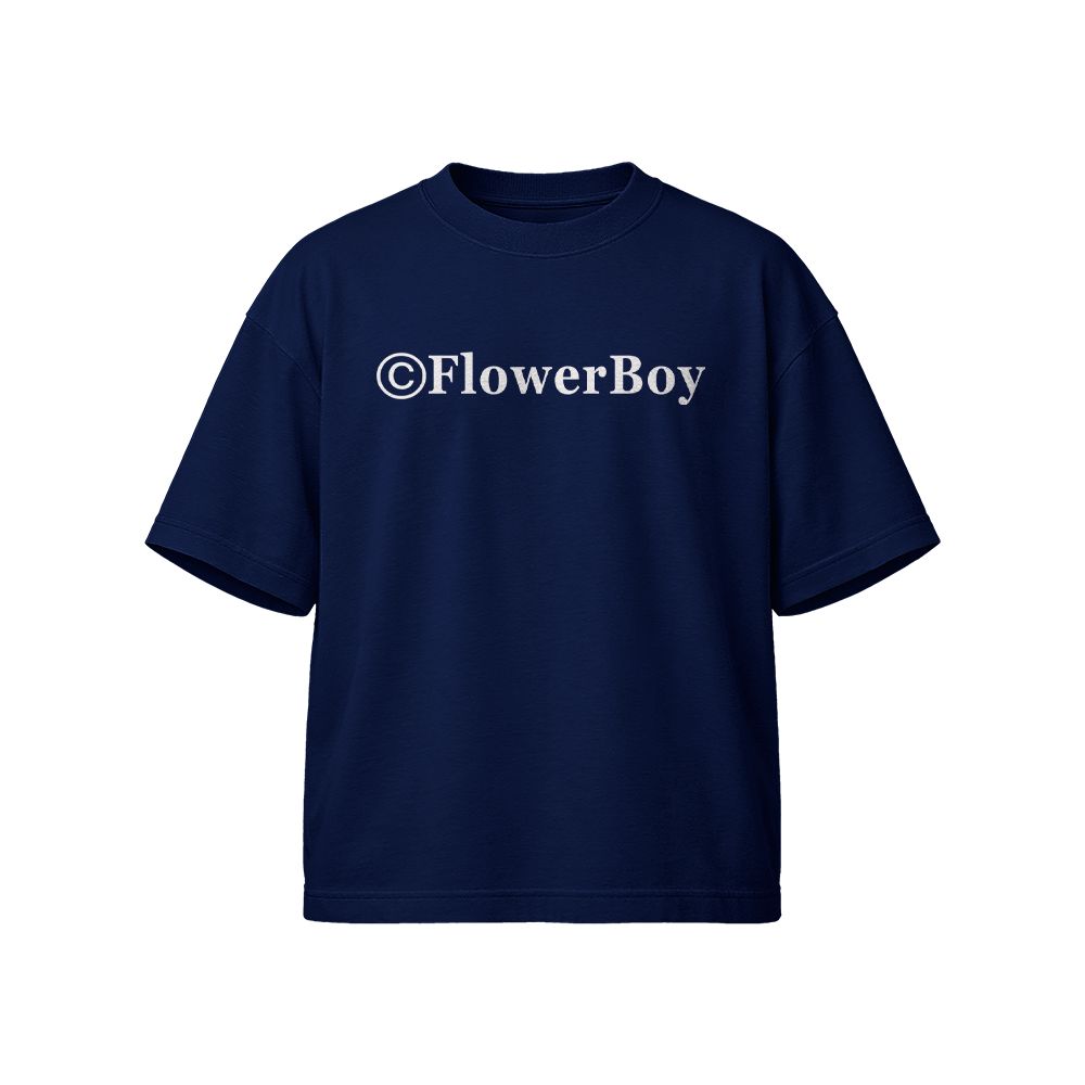 Flower Boy Copyright Text Graphic T-Shirt - Vintage Hip Hop Music Black Oversized Tee