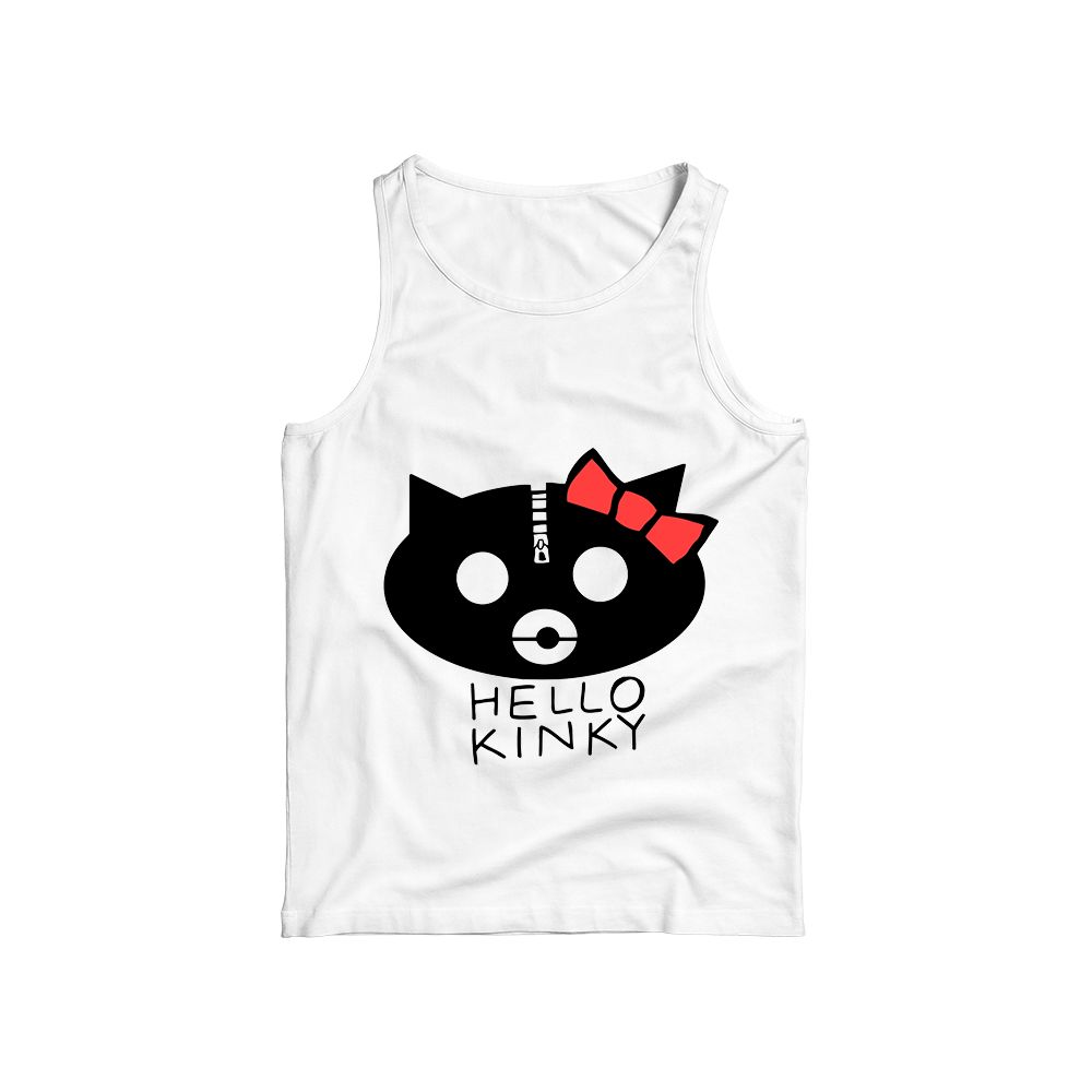 Hello Kinky Parody Graphic T-Shirt - Vintage Cartoon Goth White Oversized Tee