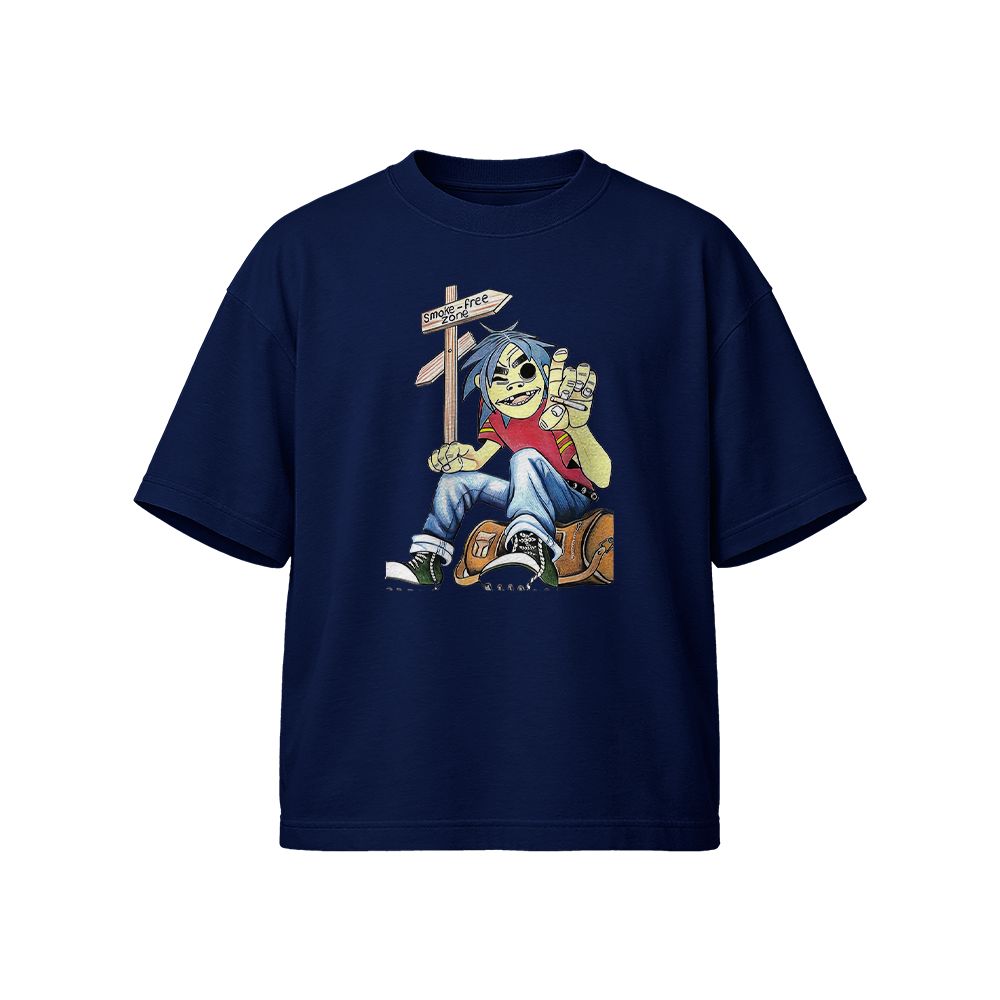 Gorillaz 2D Smoke Free Zone Graphic T-Shirt - Vintage Alternative Rock Black Oversized Tee