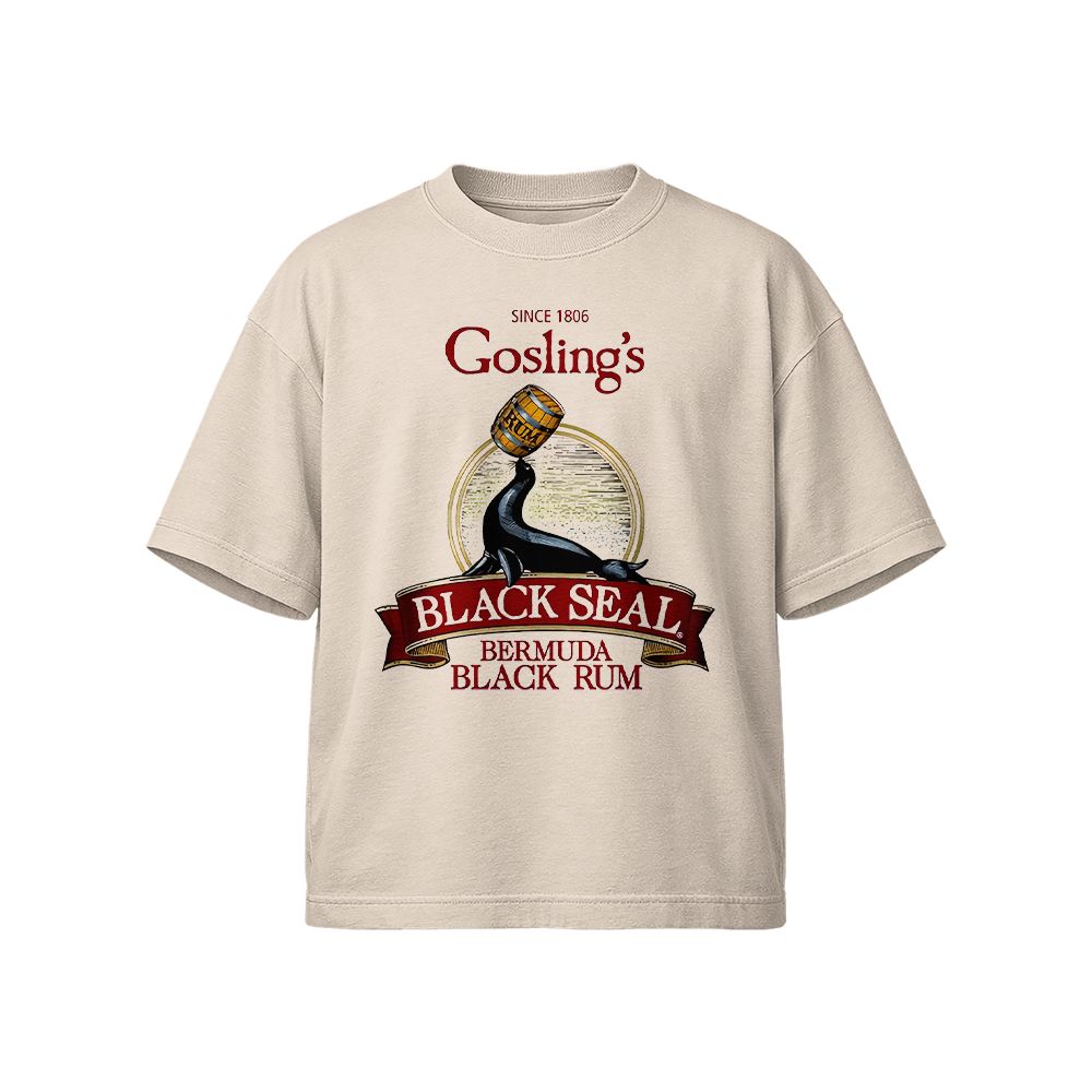 Gosling's Black Seal Rum Graphic T-Shirt - Vintage Bermuda Black Rum White Oversized Tee