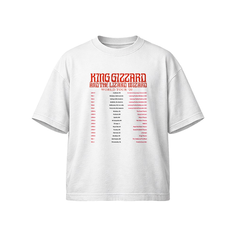 King Gizzard T-Shirt – Vintage World Tour '20 Concert Schedule Psych Rock Graphic Tee