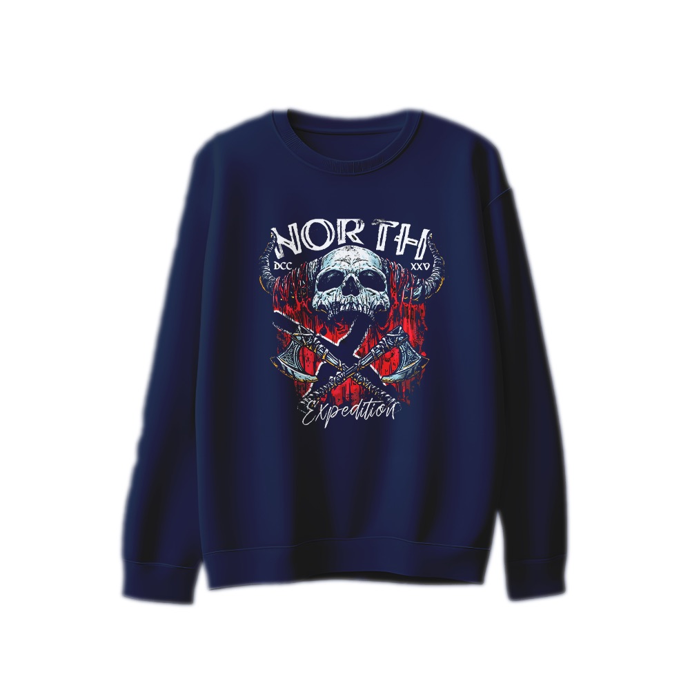 North Expedition T-Shirt – Vintage Viking Skull Crossed Axes Graphic Tee