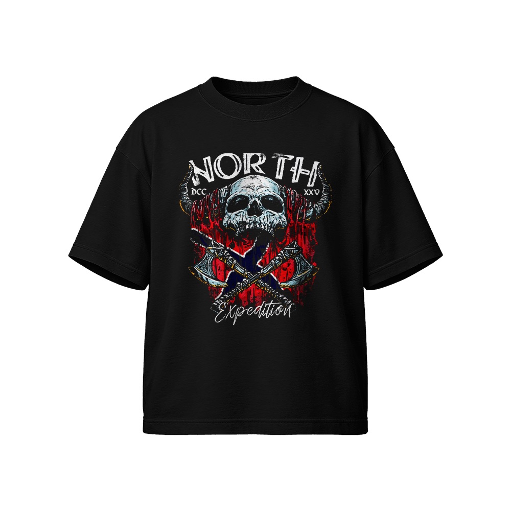 North Expedition T-Shirt – Vintage Viking Skull Crossed Axes Graphic Tee