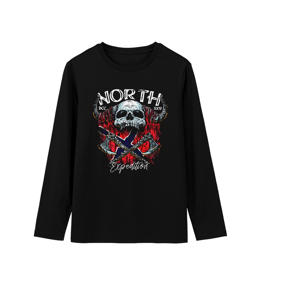 North Expedition T-Shirt – Vintage Viking Skull Crossed Axes Graphic Tee