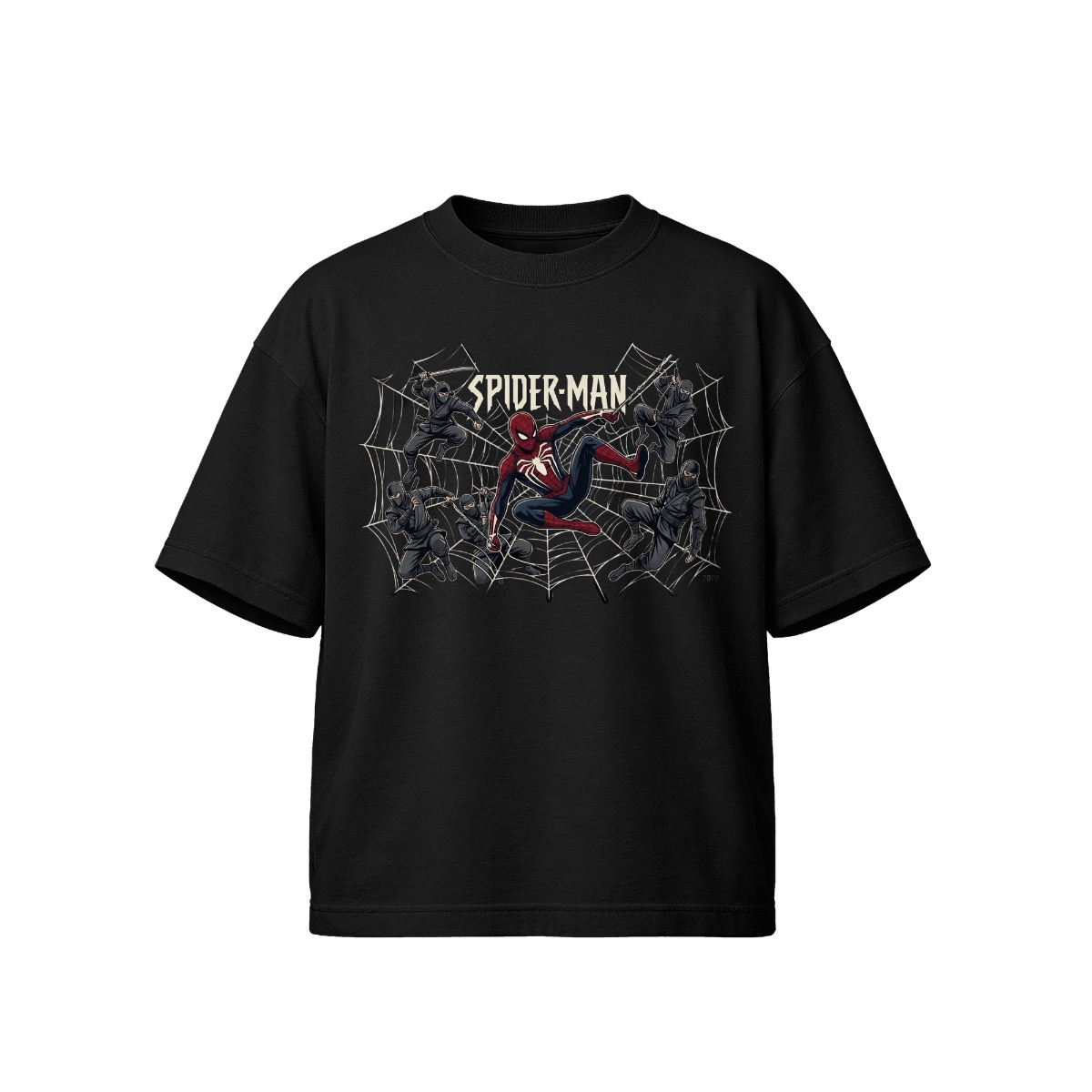 Spider-Man vs Ninjas Graphic T-Shirt - Vintage Comic Action Illustration Apparel - Premium Black Cotton Streetwear Tee