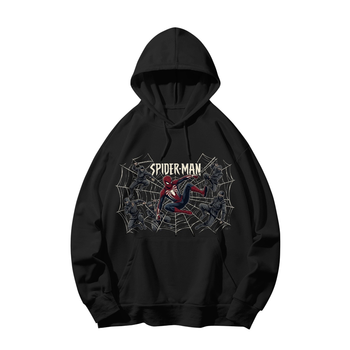 Spider-Man vs Ninjas Graphic T-Shirt - Vintage Comic Action Illustration Apparel - Premium Black Cotton Streetwear Tee