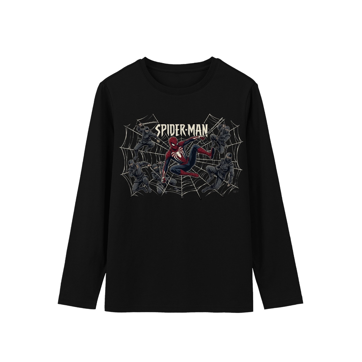 Spider-Man vs Ninjas Graphic T-Shirt - Vintage Comic Action Illustration Apparel - Premium Black Cotton Streetwear Tee