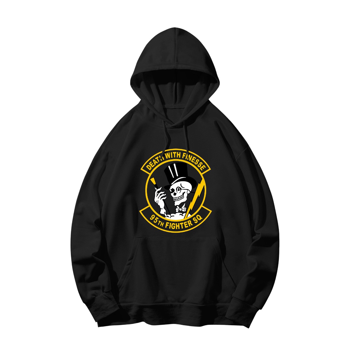 US Air Force 95th Fighter Squadron T-Shirt - Death With Finesse Boneheads Skull Insignia Tee - USAF Veteran Military Apparel - Sweatshirt - Black