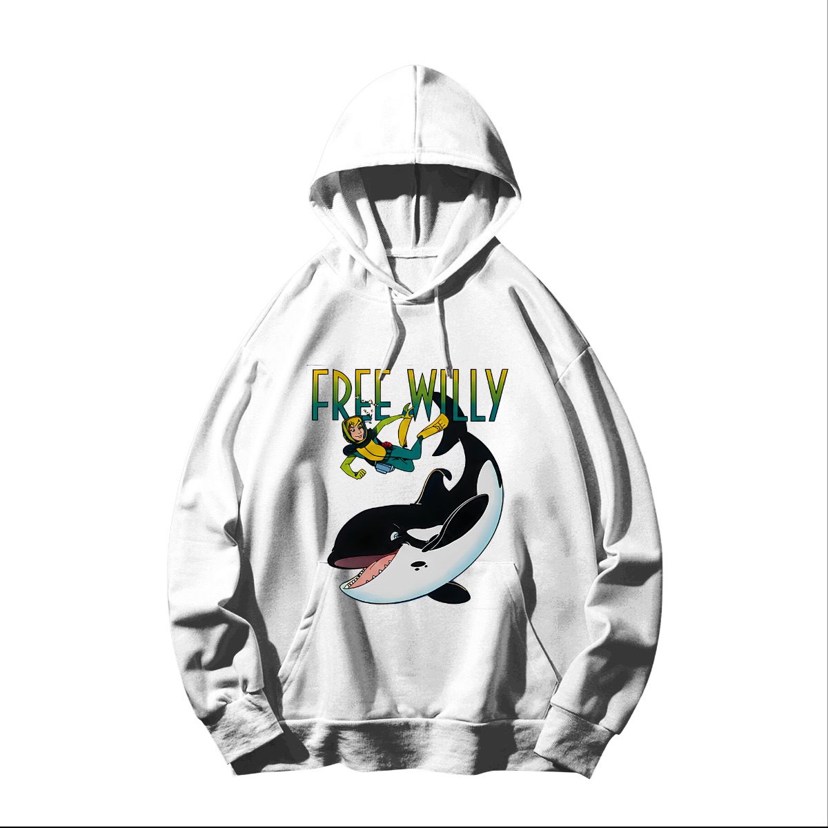 Free Willy Animated Series Graphic T-Shirt - Retro 90s Movie Cartoon Oversized Tee - Short Sleeve T-Shirt - White