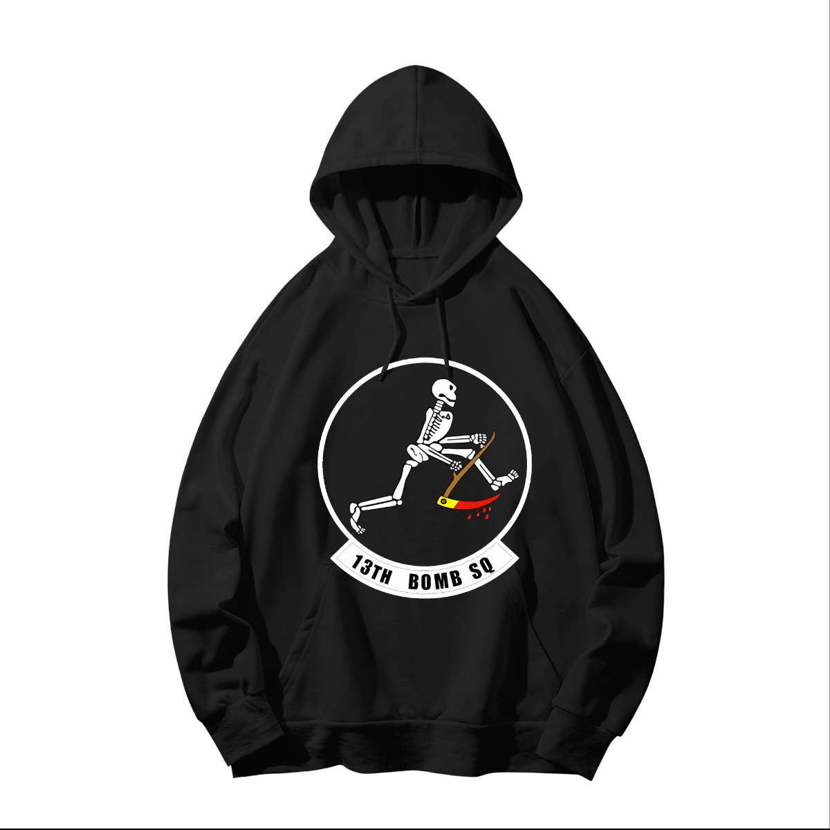 USAF 13th Bomb Squadron Grim Reaper T-Shirt - B-2 Stealth Bomber 13th BS Skeleton Insignia Shirt - Military History Fan Gift - Sweatshirt - Black