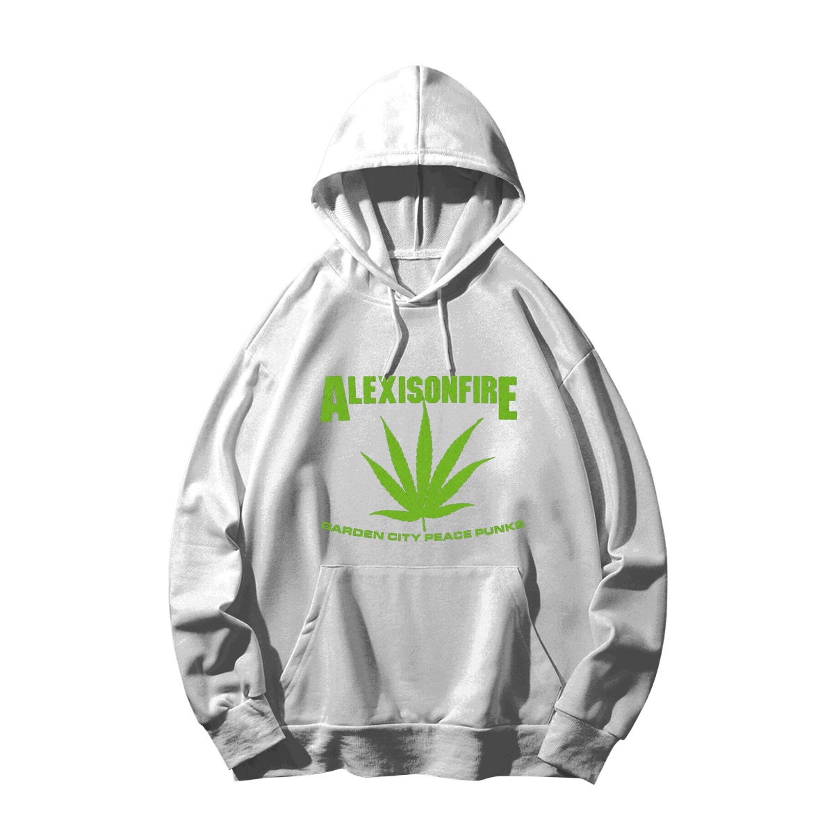 Alexisonfire Green Cannabis Leaf Punk Rock Band Tee - Garden City Peace Punk - Short Sleeve T-Shirt - White