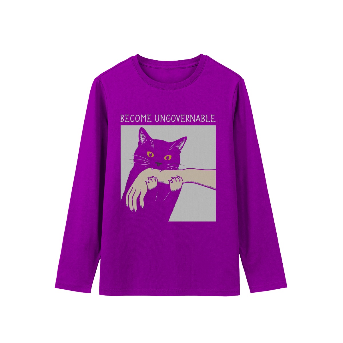 Become Ungovernable Black Cat Biting Hand Graphic Tee - Funny Cat Meme Shirt