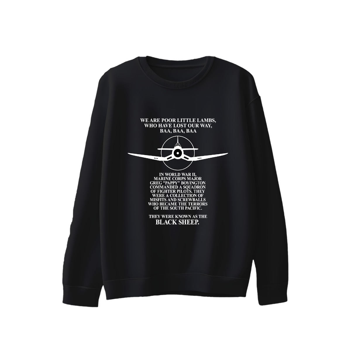 Vintage Black Sheep Squadron T-Shirt, VMF-214 Pappy Boyington WWII Fighter Pilot Graphic Tee