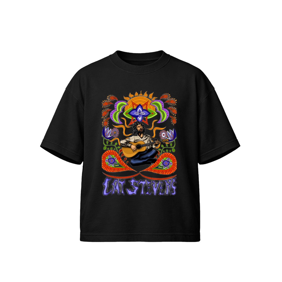 Vintage Cat Stevens Folk Rock T-Shirt - Psychedelic Retro Acoustic Guitar Music Fan Tee