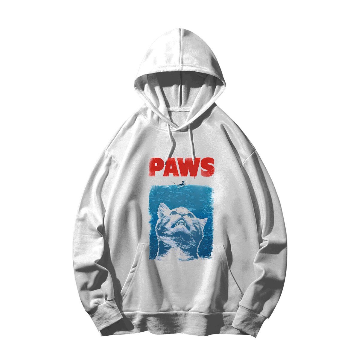 PAWS Funny Cat Jaws Parody T-Shirt - Cute Kitten Ocean Horror Movie Graphic Tee - Tank Top - White