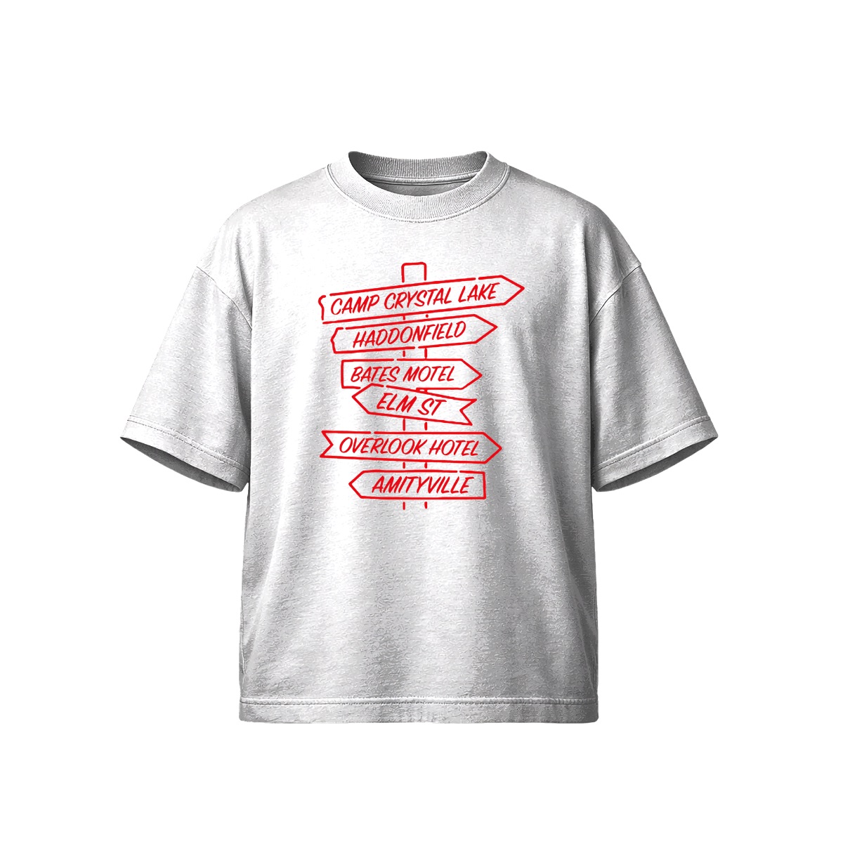 Horror Movie Neon Signpost T-Shirt | Camp Crystal Lake Elm St Iconic Slasher Merch | Halloween Graphic Tee