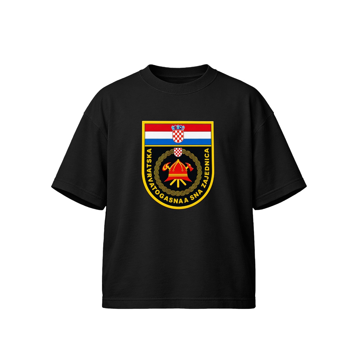 Croatian Fire Department Shield T-Shirt | Hrvatska Vatrogasna Zajednica Emblem Tee | Municipal Firefighter Merch