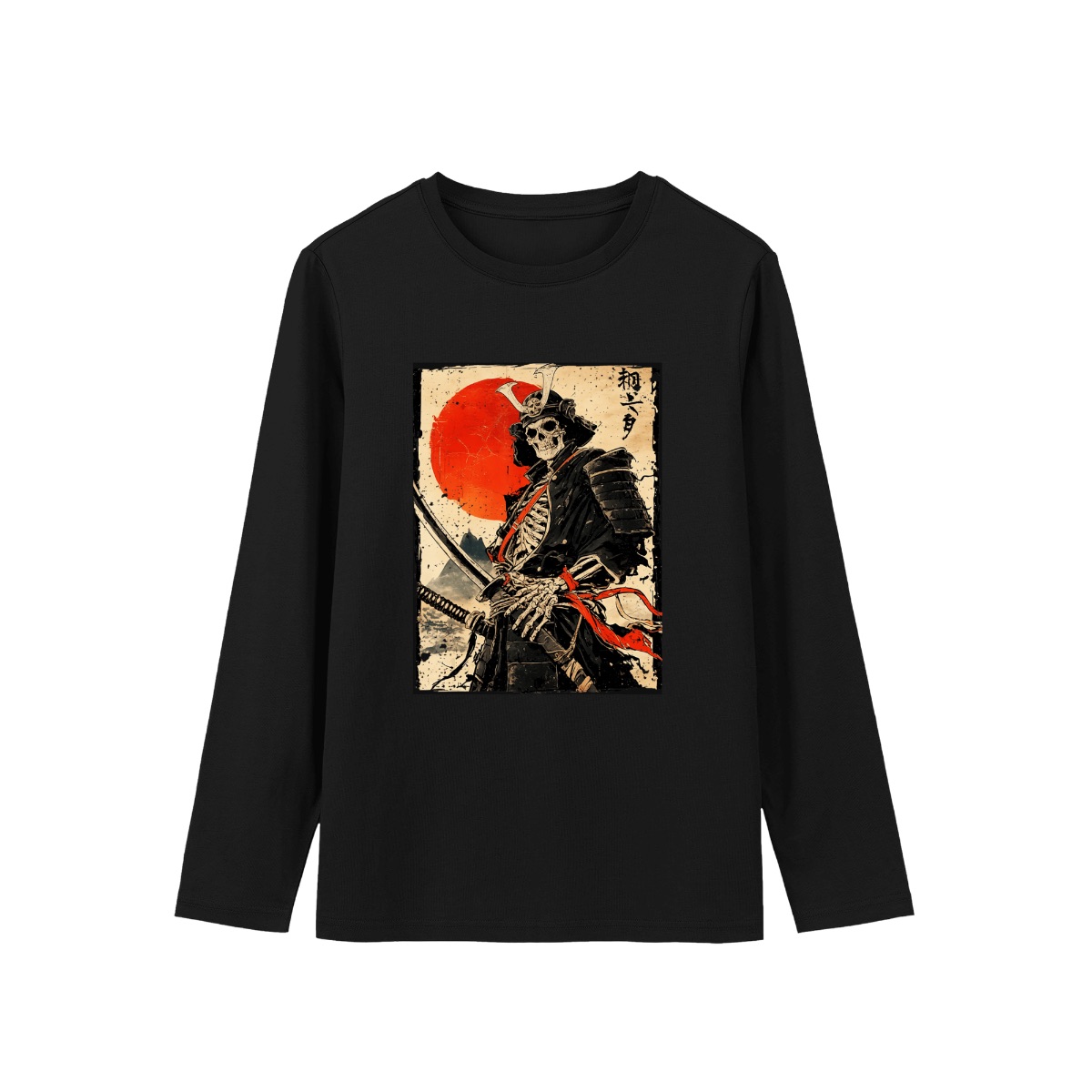 Japanese Samurai Skeleton T-Shirt | Bushido Warrior Katana & Red Sun Art | Dark Fantasy Graphic Tee