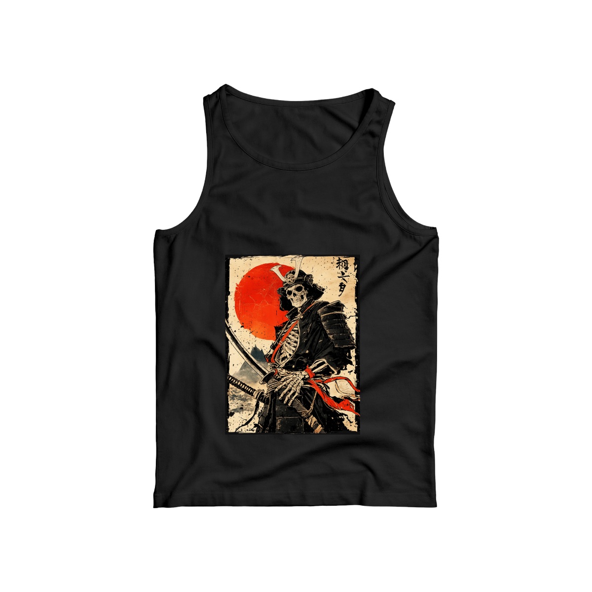 Japanese Samurai Skeleton T-Shirt | Bushido Warrior Katana & Red Sun Art | Dark Fantasy Graphic Tee
