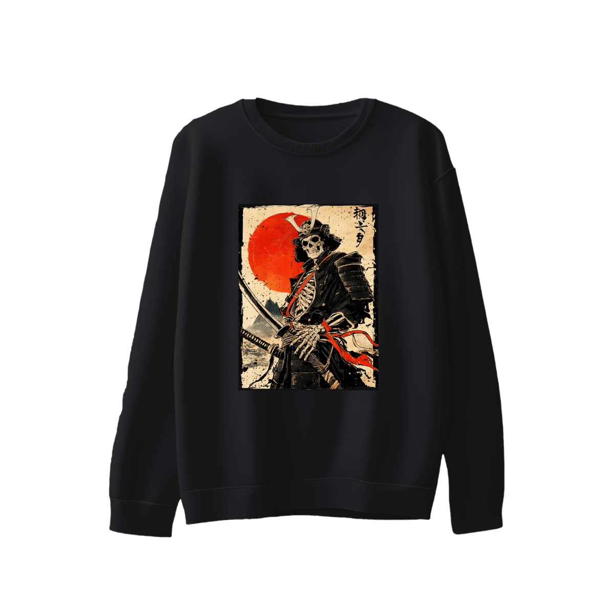 Japanese Samurai Skeleton T-Shirt | Bushido Warrior Katana & Red Sun Art | Dark Fantasy Graphic Tee