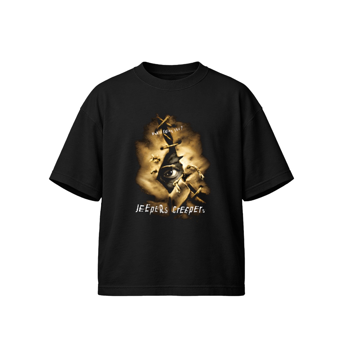 Jeepers Creepers Horror Movie T-Shirt | Creepy Eye Stitched Leather Quote Merch | Cult Horror Tee