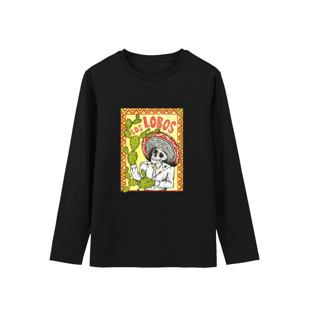 Los Lobos Mexican Skeleton T-Shirt | Sombrero & Cacti Folk Rock Merch | Vintage Art Tee