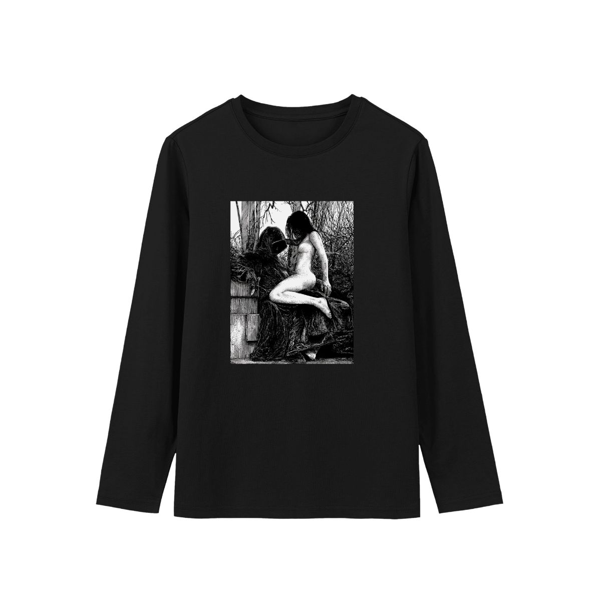 Gothic Grim Reaper & Maiden T-Shirt | Dark Fantasy Death Art | Vintage Engraving Graphic Tee