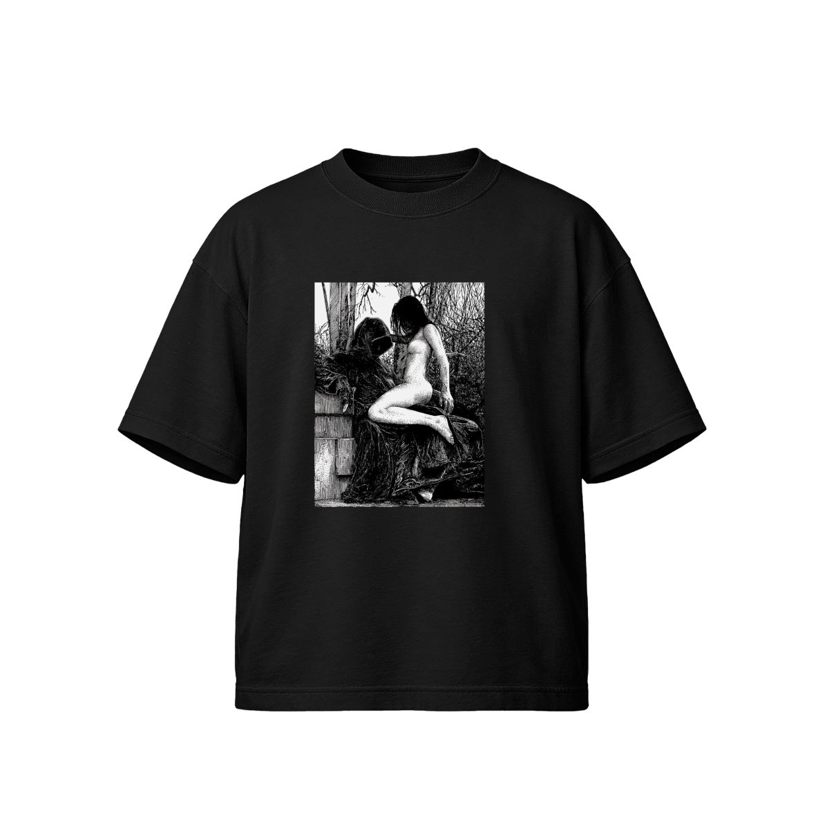 Gothic Grim Reaper & Maiden T-Shirt | Dark Fantasy Death Art | Vintage Engraving Graphic Tee