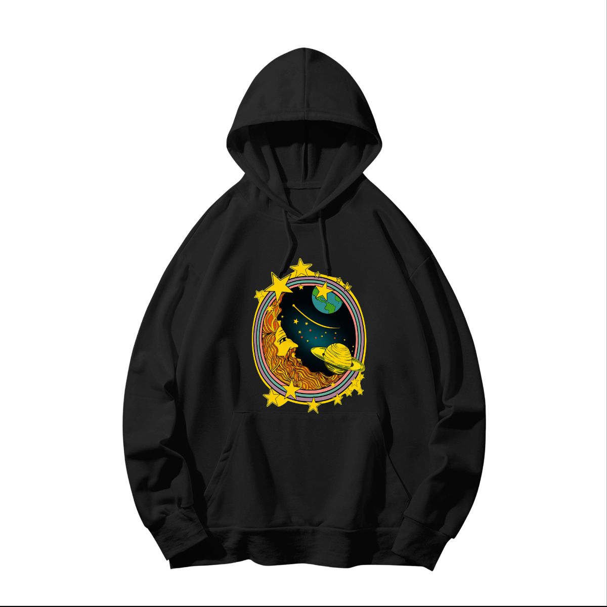 Vintage Celestial Moon T-Shirt | Space Astronomy & Retro Planets Graphic Tee - Sweatshirt - Black