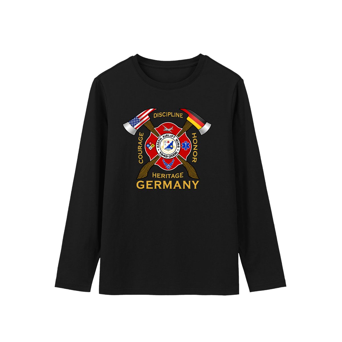 Rhein-Main Air Base Fire Department T-Shirt | Courage Discipline Honor Heritage Germany Tee