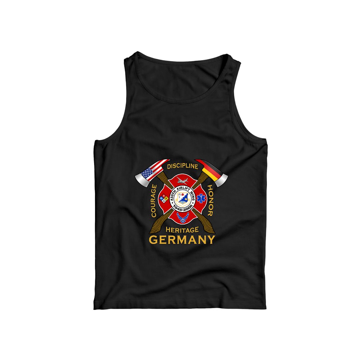 Rhein-Main Air Base Fire Department T-Shirt | Courage Discipline Honor Heritage Germany Tee