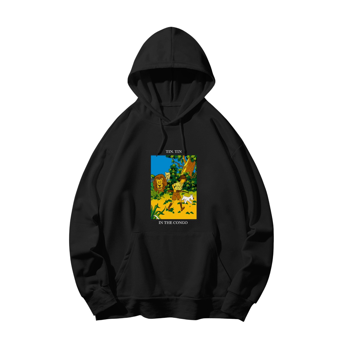 Vintage Tintin in the Congo T-Shirt | Classic Comic Jungle Adventure Graphic Tee - Short Sleeve T-Shirt - Black