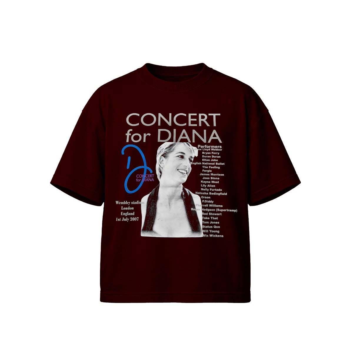 Vintage Concert for Princess Diana 2007 T-Shirt - Wembley Stadium Tribute Lineup Graphic Tee - British Royal Family Pop Culture Shirt